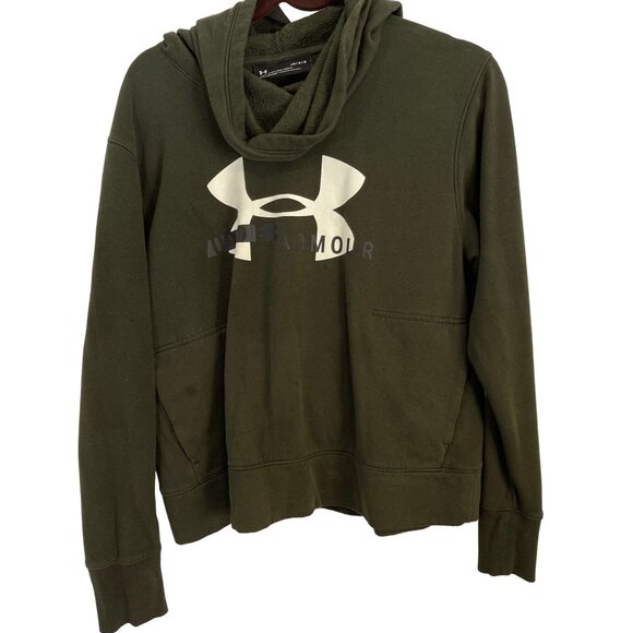 Under Armour pullover long sleeve sweatshirt green kangaroo hood large armpit to - Picture 1 of 8